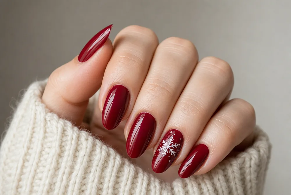 seasonal Christmas press on nails with snowflake accent