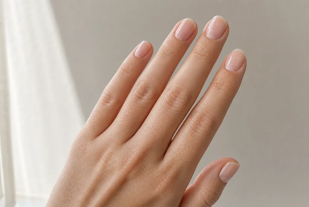 sheer pink oval nails on short natural nails