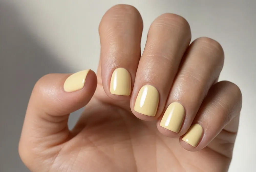 short butter yellow squoval nails