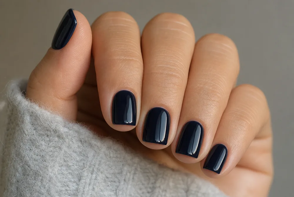 short navy squoval nails on natural length