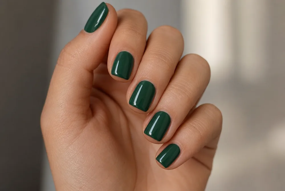 short square emerald green nails on natural length