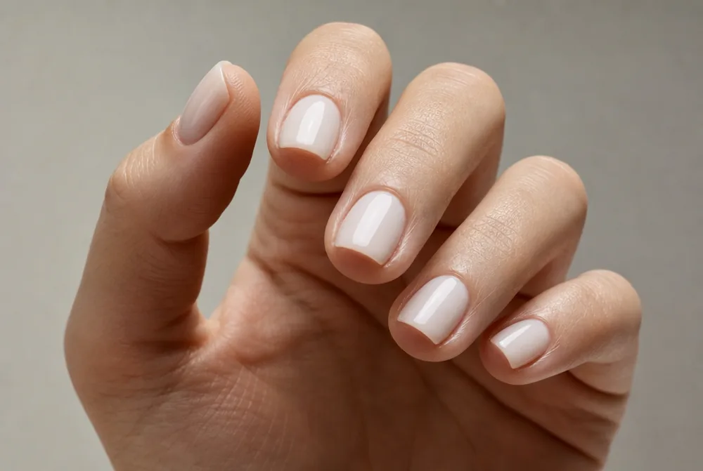 short square milky white nails on natural length