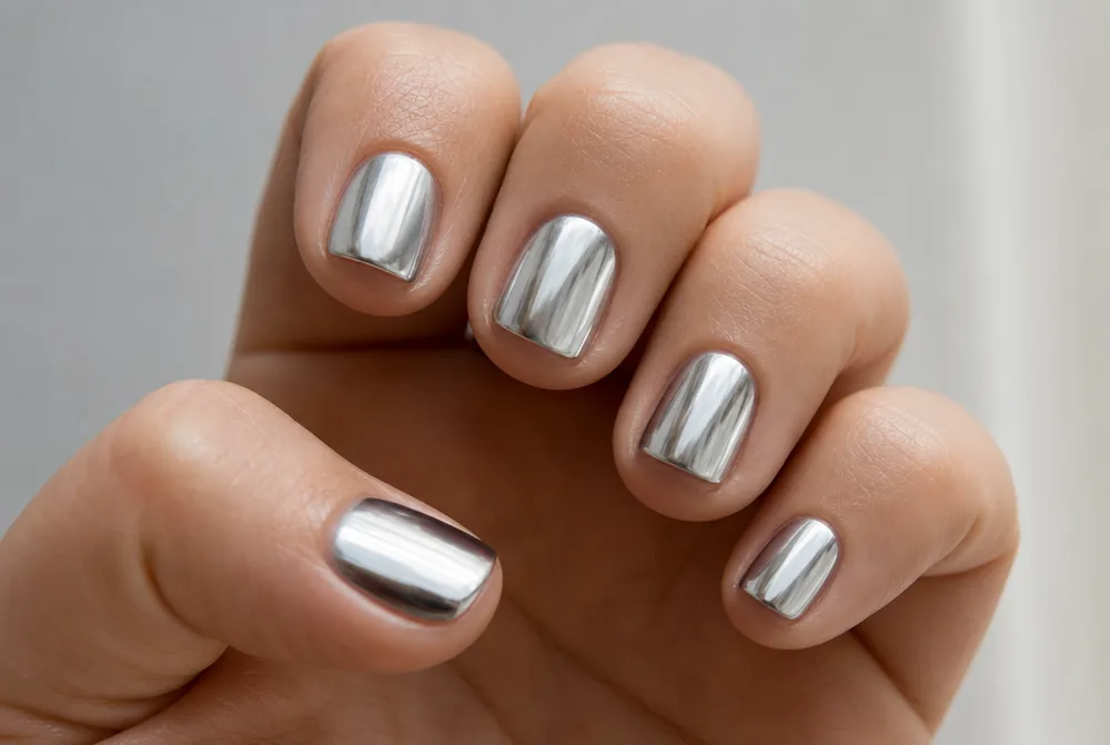 short square silver chrome nails