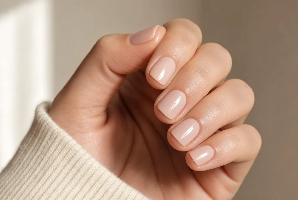 short squoval minimalist nails in a soft neutral