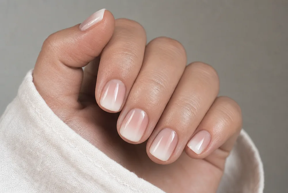 short squoval ombre nails on natural length