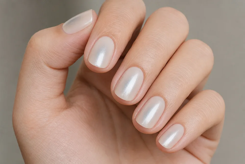 silver aura nails with metallic centre glow