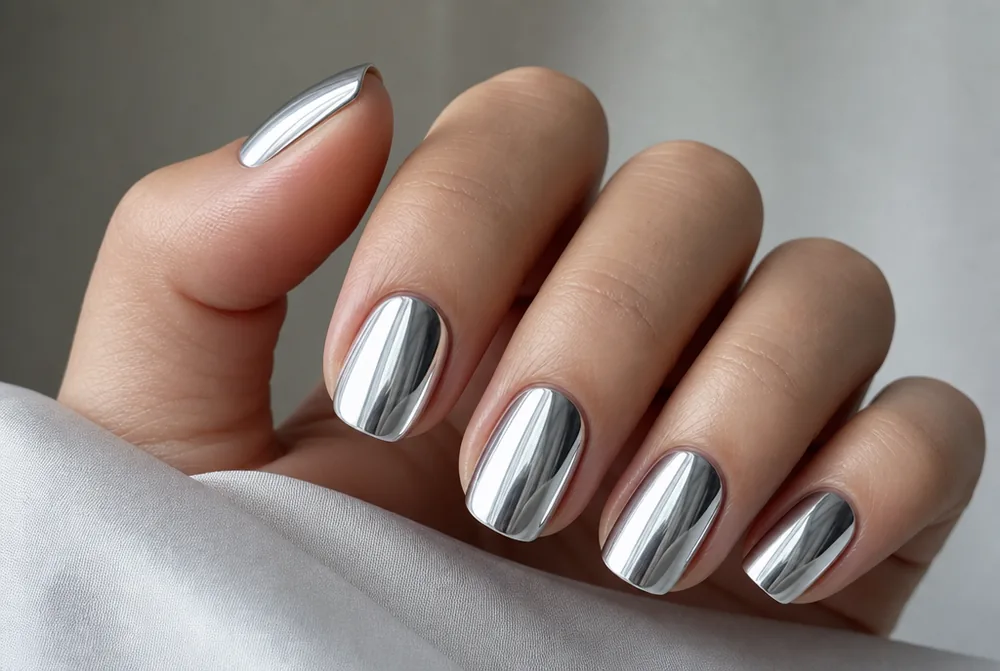 silver chrome pedicure on toes