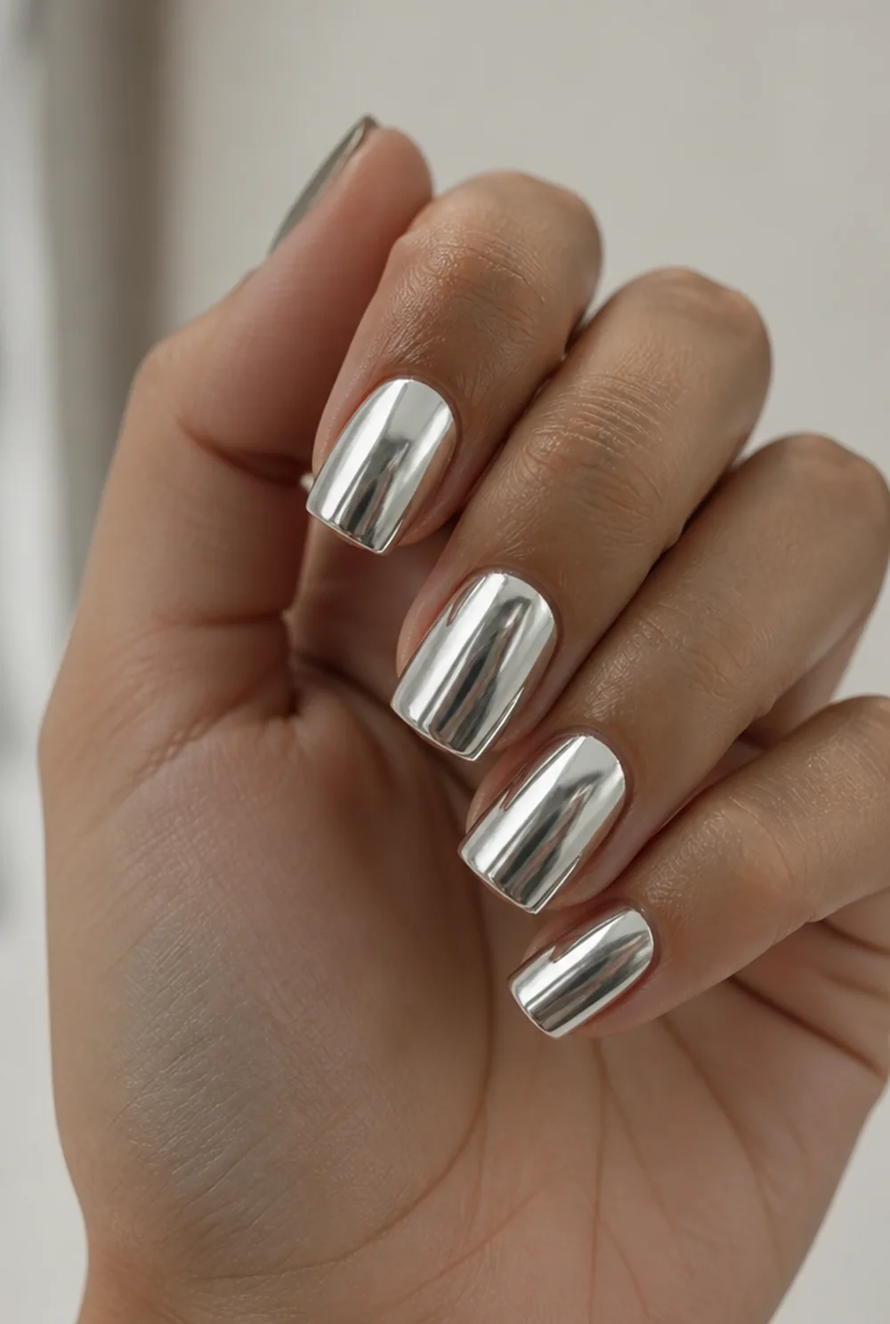 mirror chrome nail art on olive skin long length - PolishedAndPrettyNails.com mirror chrome nail art on olive skin, long length
