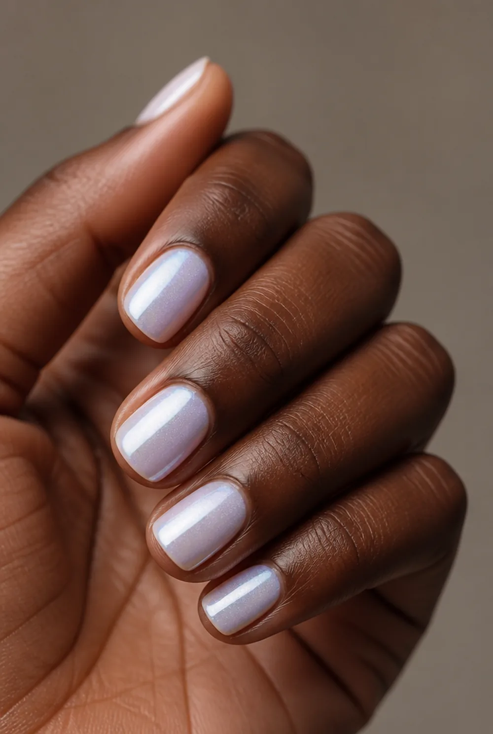 pearl glaze nail art on deep brown skin - PolishedAndPrettyNails.com pearl glaze nail art on deep brown skin