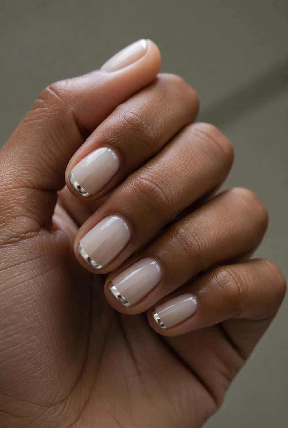 silver chrome tips nail art on deep brown skin - PolishedAndPrettyNails.com silver chrome tips nail art on deep brown skin