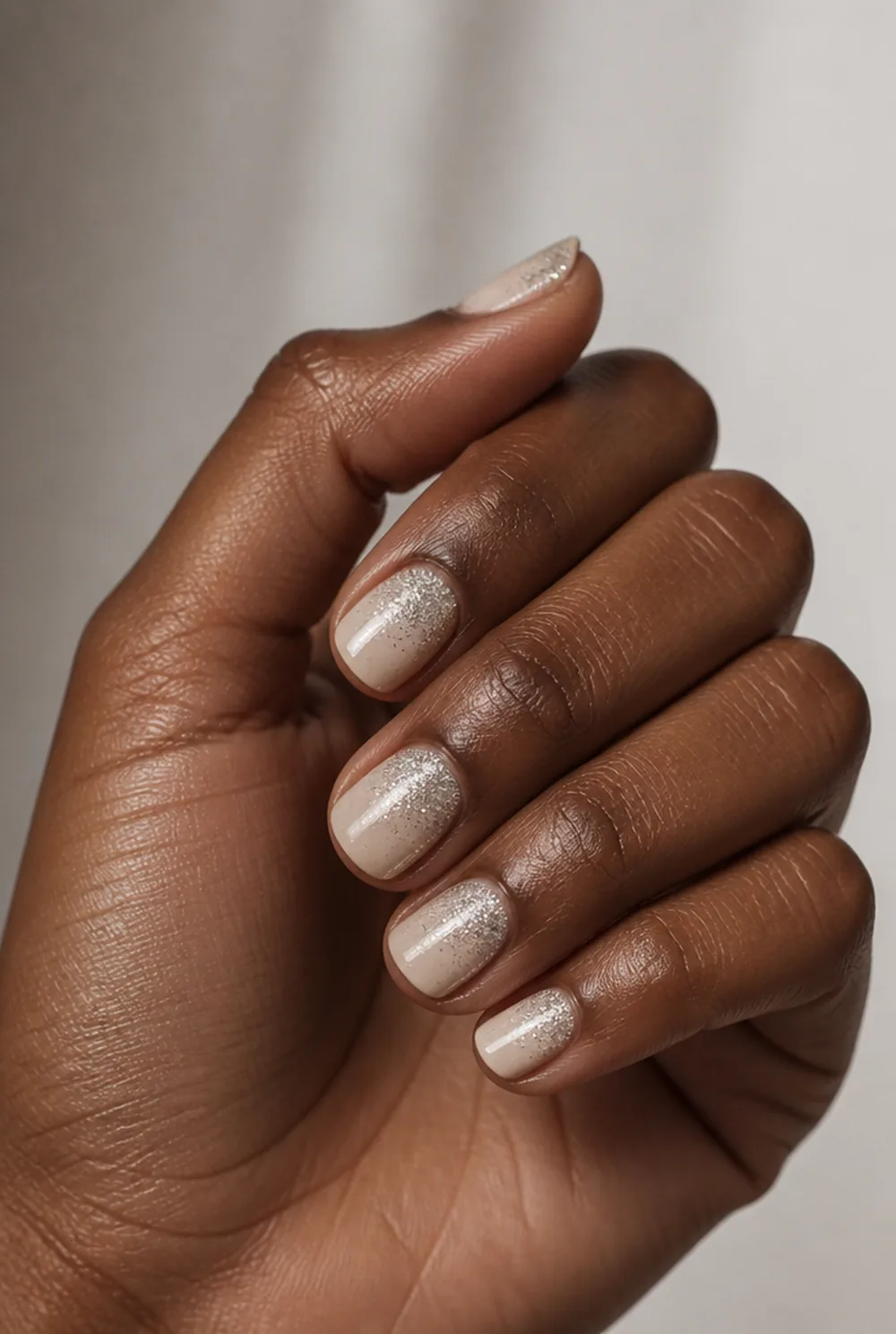 silver glitter ombre nail art on deep brown skin - PolishedAndPrettyNails.com silver glitter ombre nail art on deep brown skin
