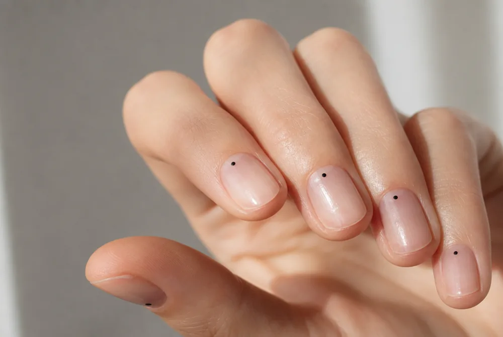single dot minimalist nail design on bare nails