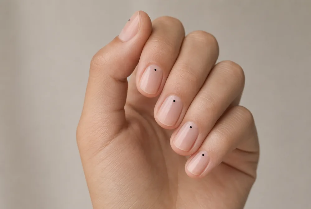 single dot polka dot nail design on nude base