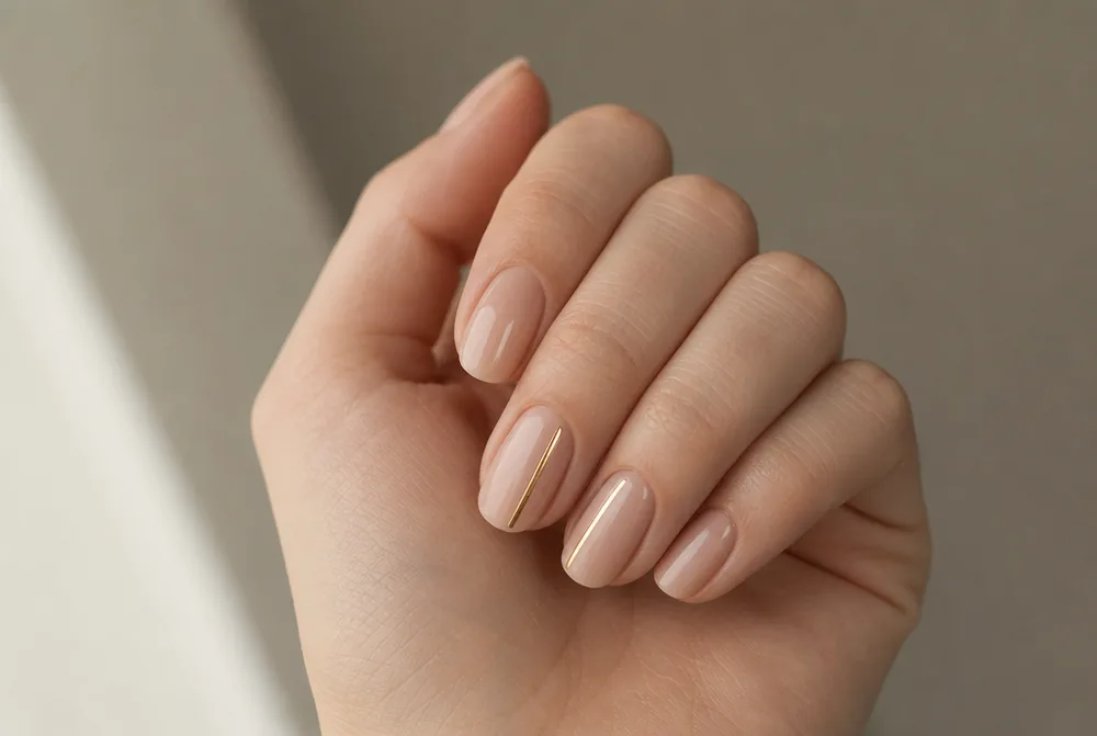 single gold line minimalist nail design