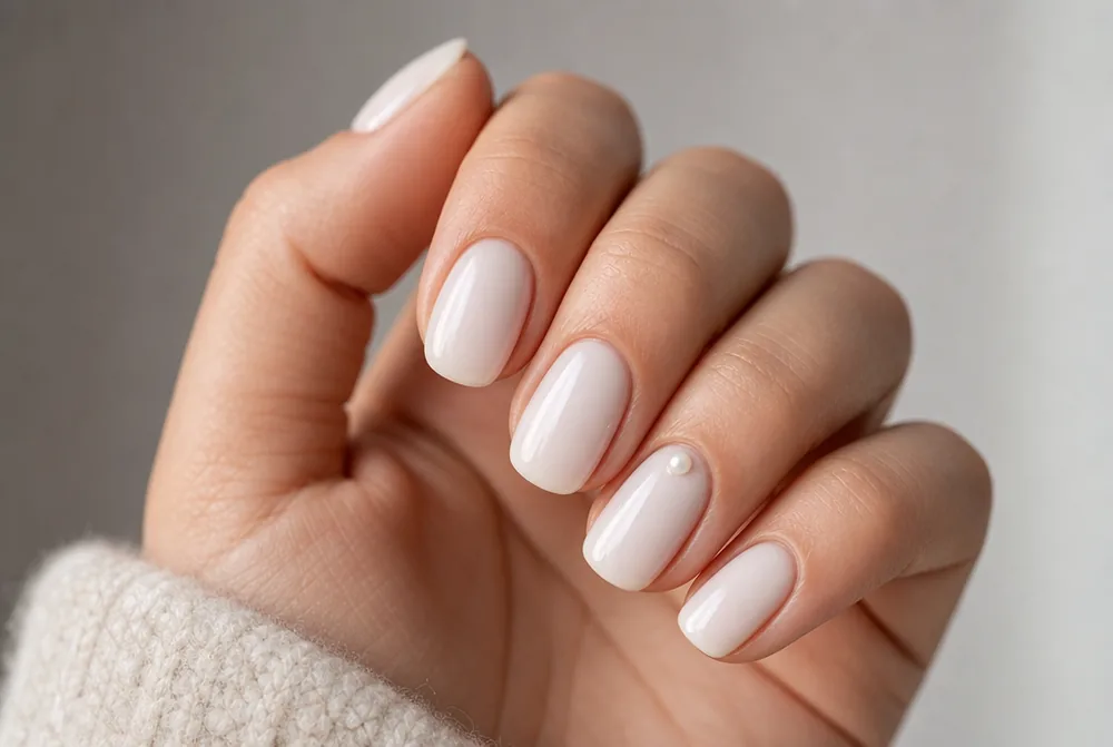 single pearl accent minimalist nail