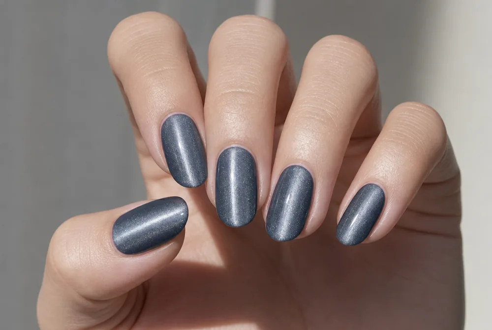 slate blue cat eye January nails