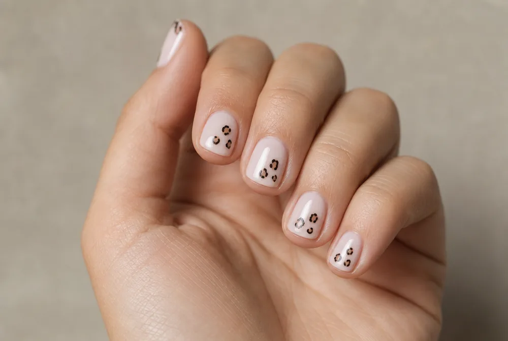 small leopard print on short square nails