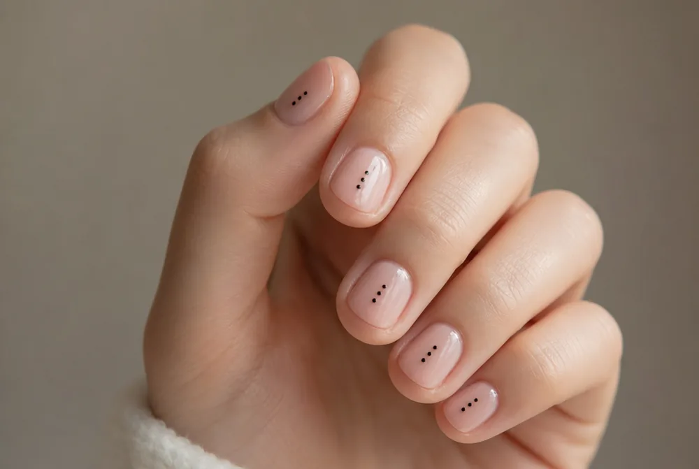 small polka dots on short squoval nails