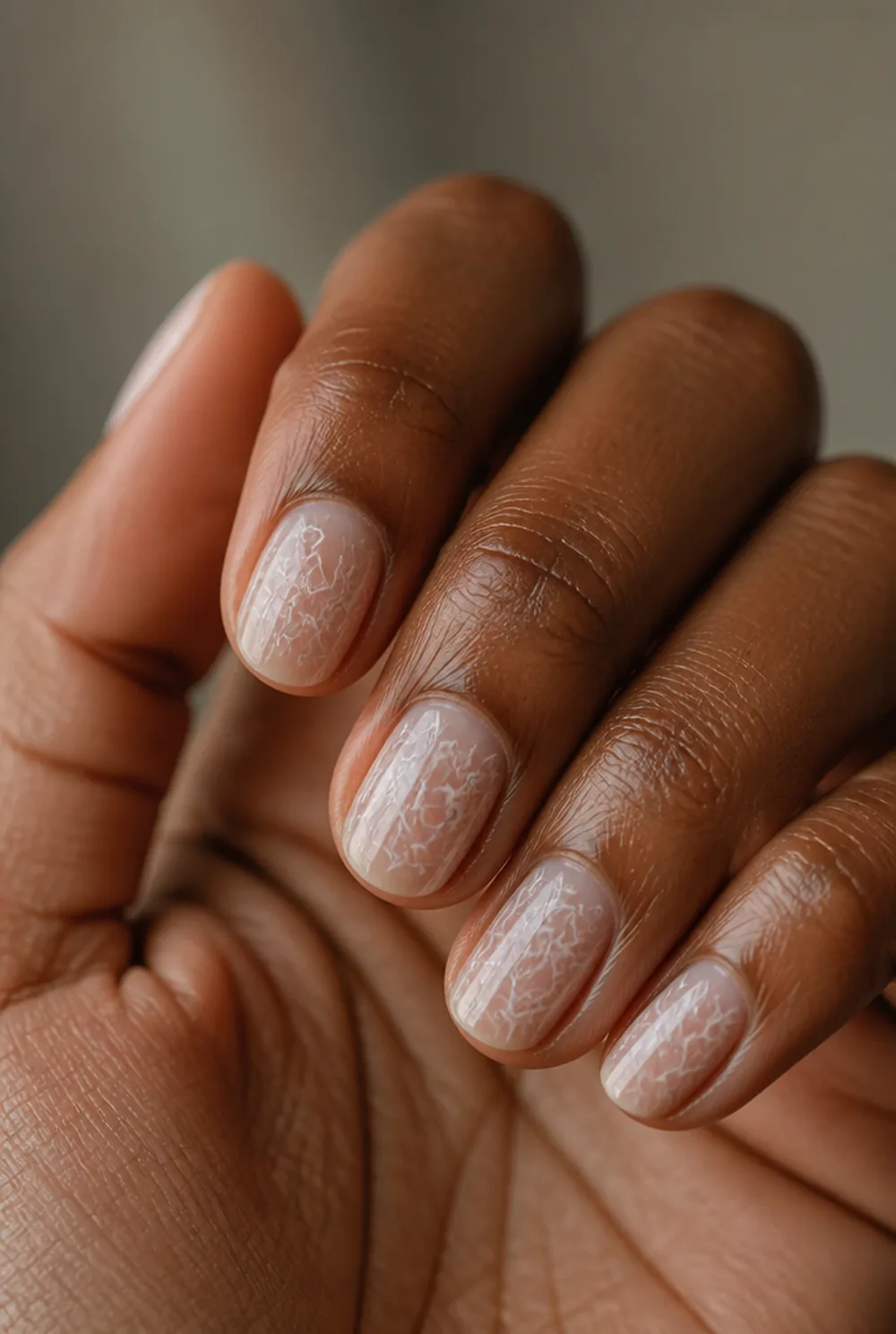 frosted windowpane nail art on deep brown skin