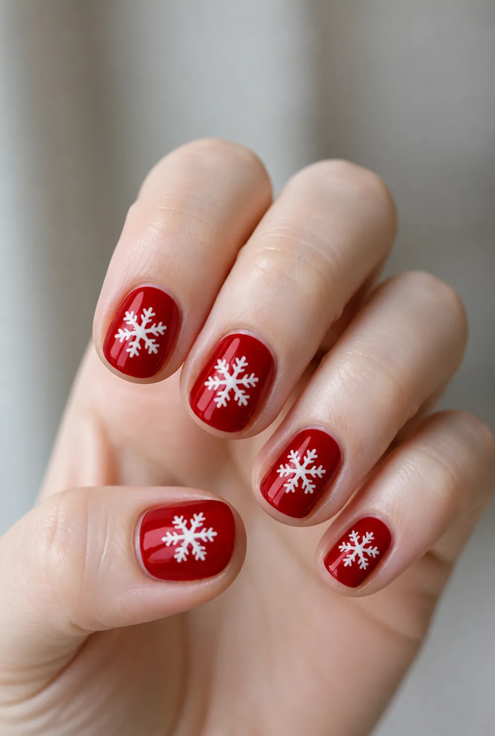 negative space flake nail art on fair skin, short length