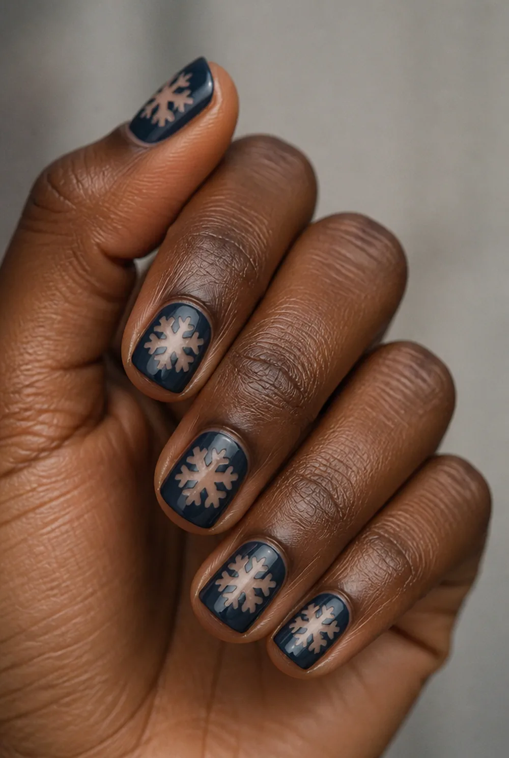 negative space flake nail art on deep brown skin