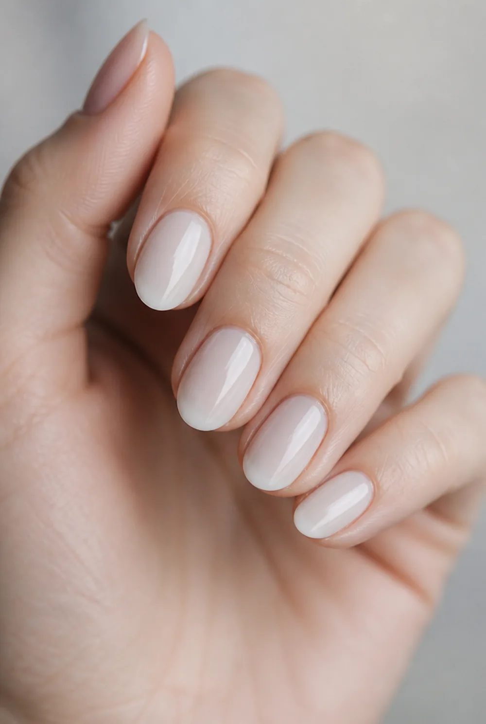 milky white nail art on fair skin short length - PolishedAndPrettyNails.com milky white nail art on fair skin, short length