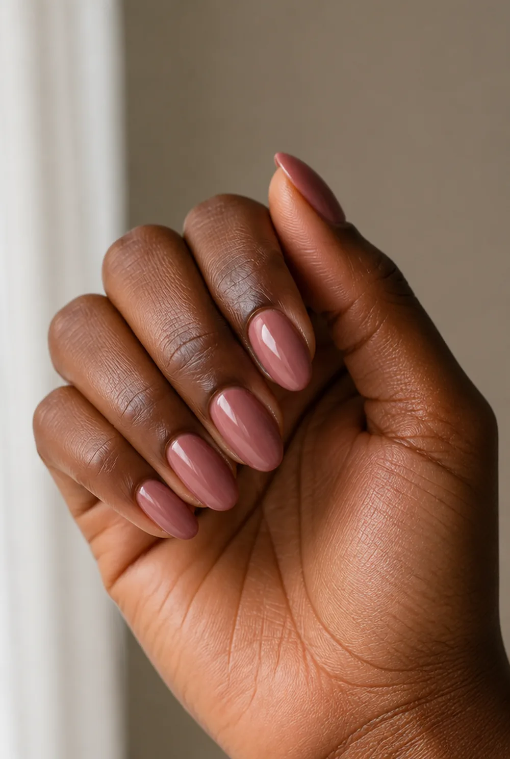 dusty rose nail art on deep brown skin - PolishedAndPrettyNails.com dusty rose nail art on deep brown skin