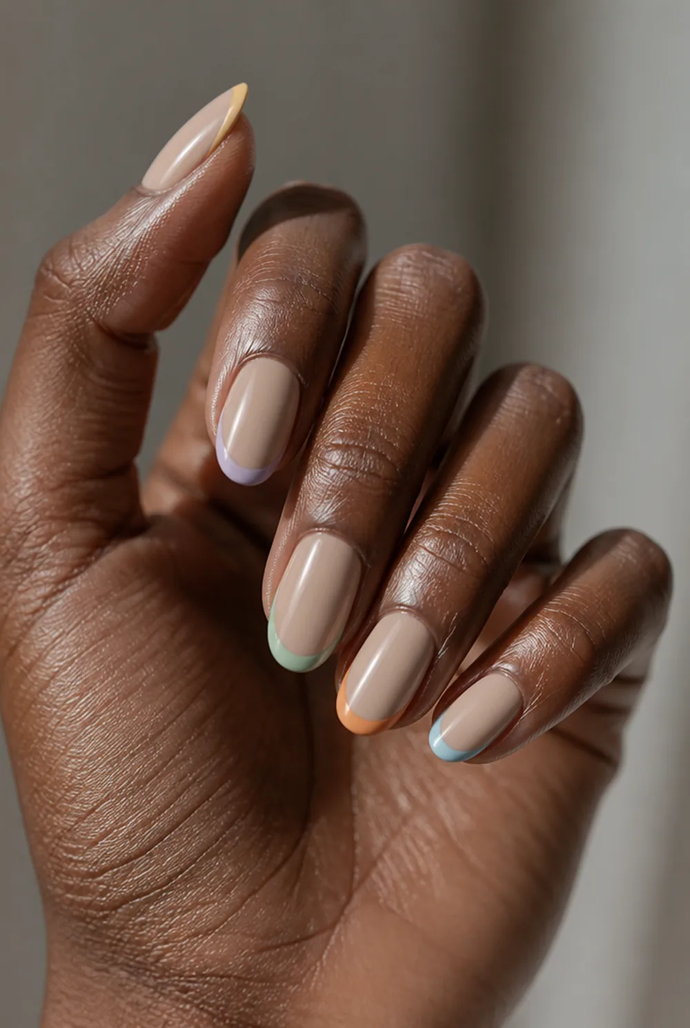 coloured micro french nail art on deep brown skin - PolishedAndPrettyNails.com coloured micro french nail art on deep brown skin