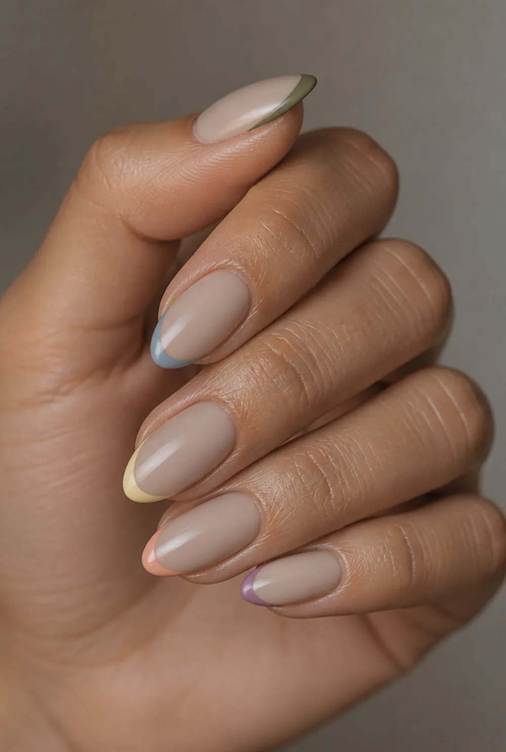 coloured micro french nail art on olive skin long length - PolishedAndPrettyNails.com coloured micro french nail art on olive skin, long length