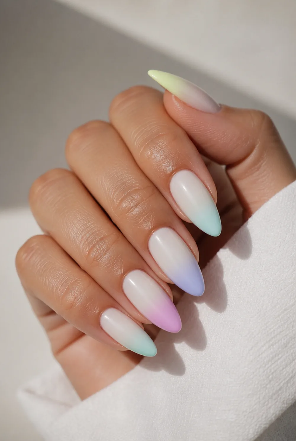 pastel ombre nail art on olive skin long length - PolishedAndPrettyNails.com pastel ombre nail art on olive skin, long length