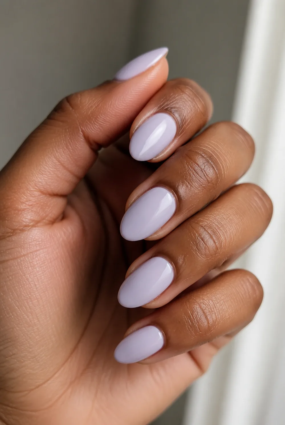milky lilac nail art on deep brown skin - PolishedAndPrettyNails.com milky lilac nail art on deep brown skin