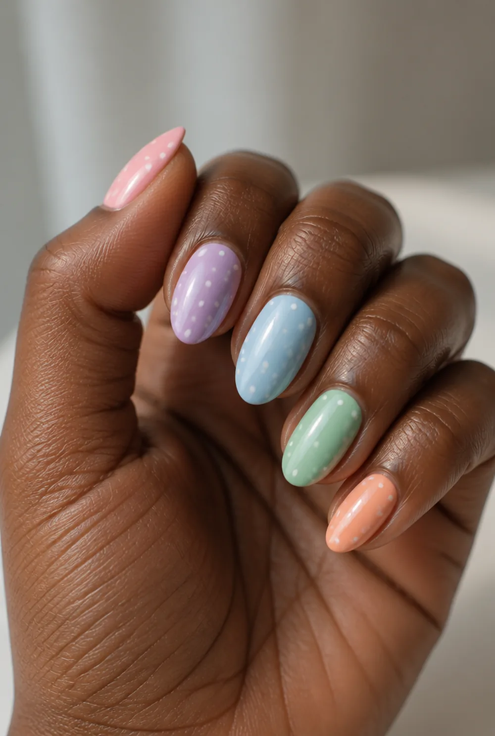 tiny polka dots nail art on deep brown skin - PolishedAndPrettyNails.com tiny polka dots nail art on deep brown skin
