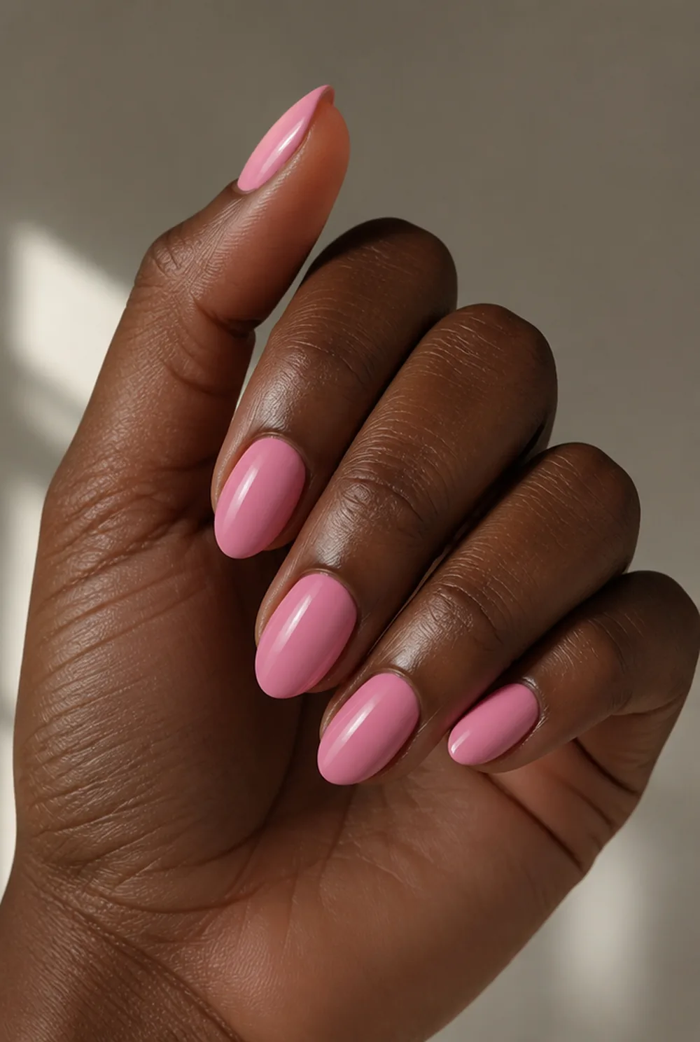bubblegum pink nail art on deep brown skin - PolishedAndPrettyNails.com bubblegum pink nail art on deep brown skin