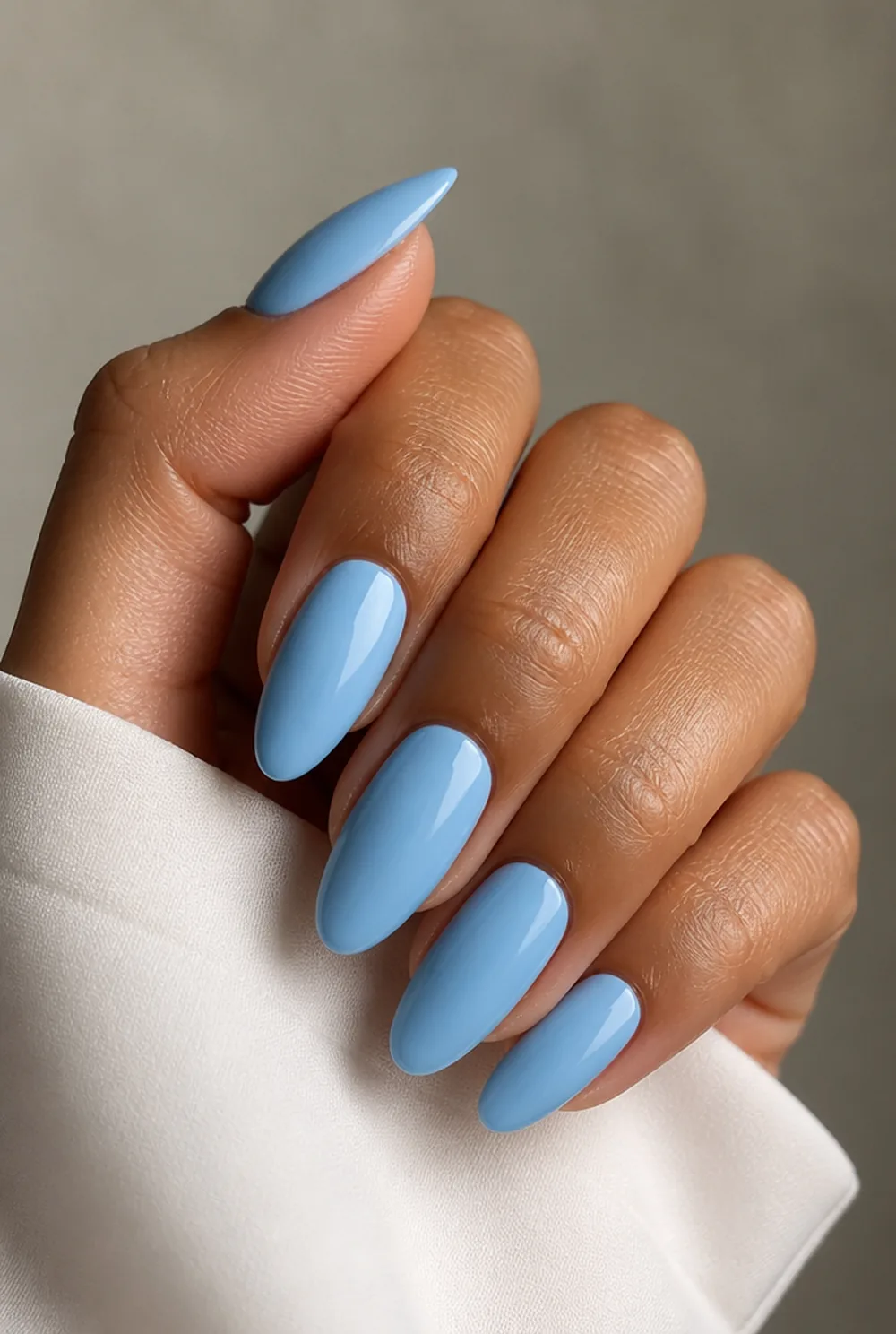 sky blue nail art on olive skin long length - PolishedAndPrettyNails.com sky blue nail art on olive skin, long length
