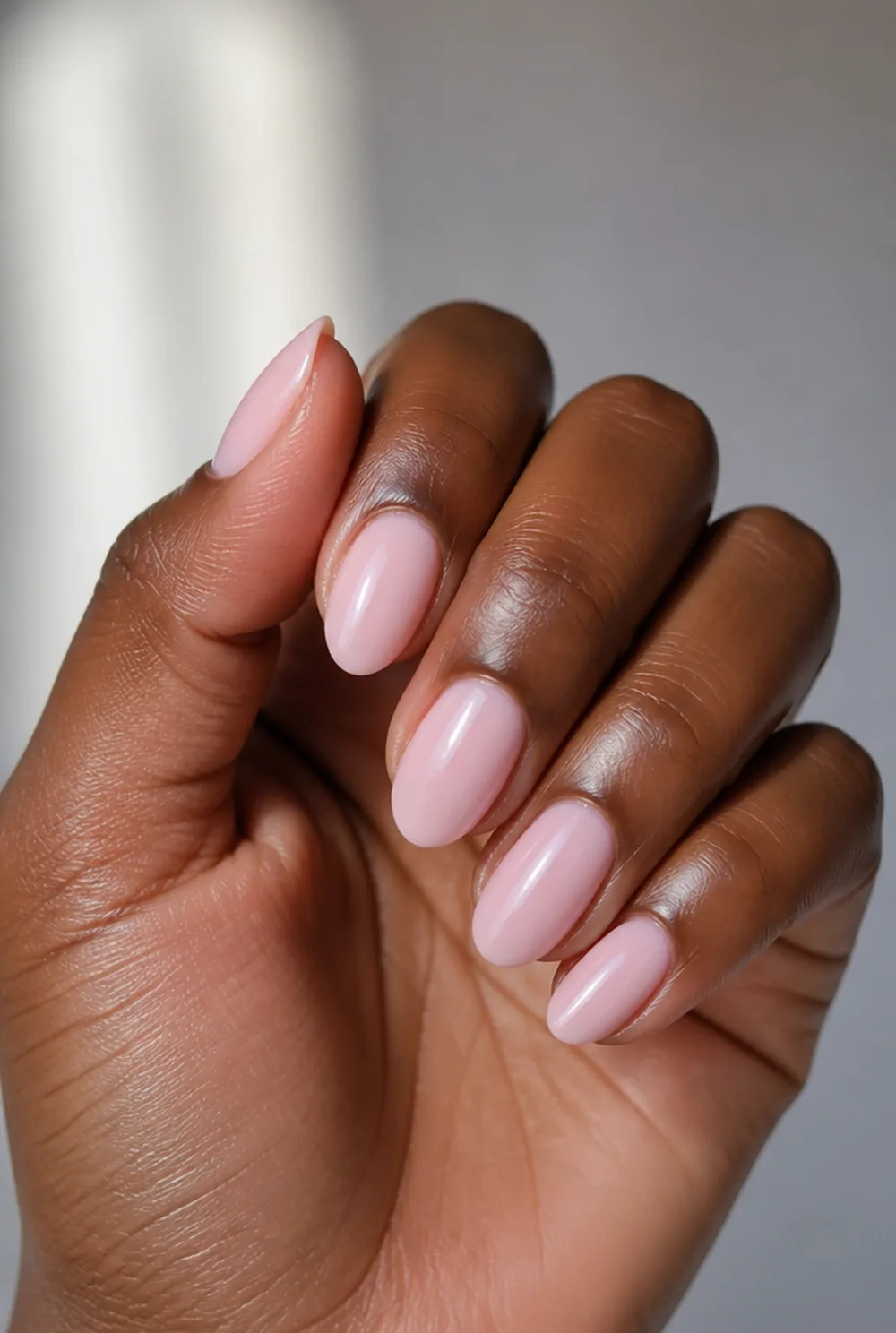 milky pink nail art on deep brown skin - PolishedAndPrettyNails.com milky pink nail art on deep brown skin