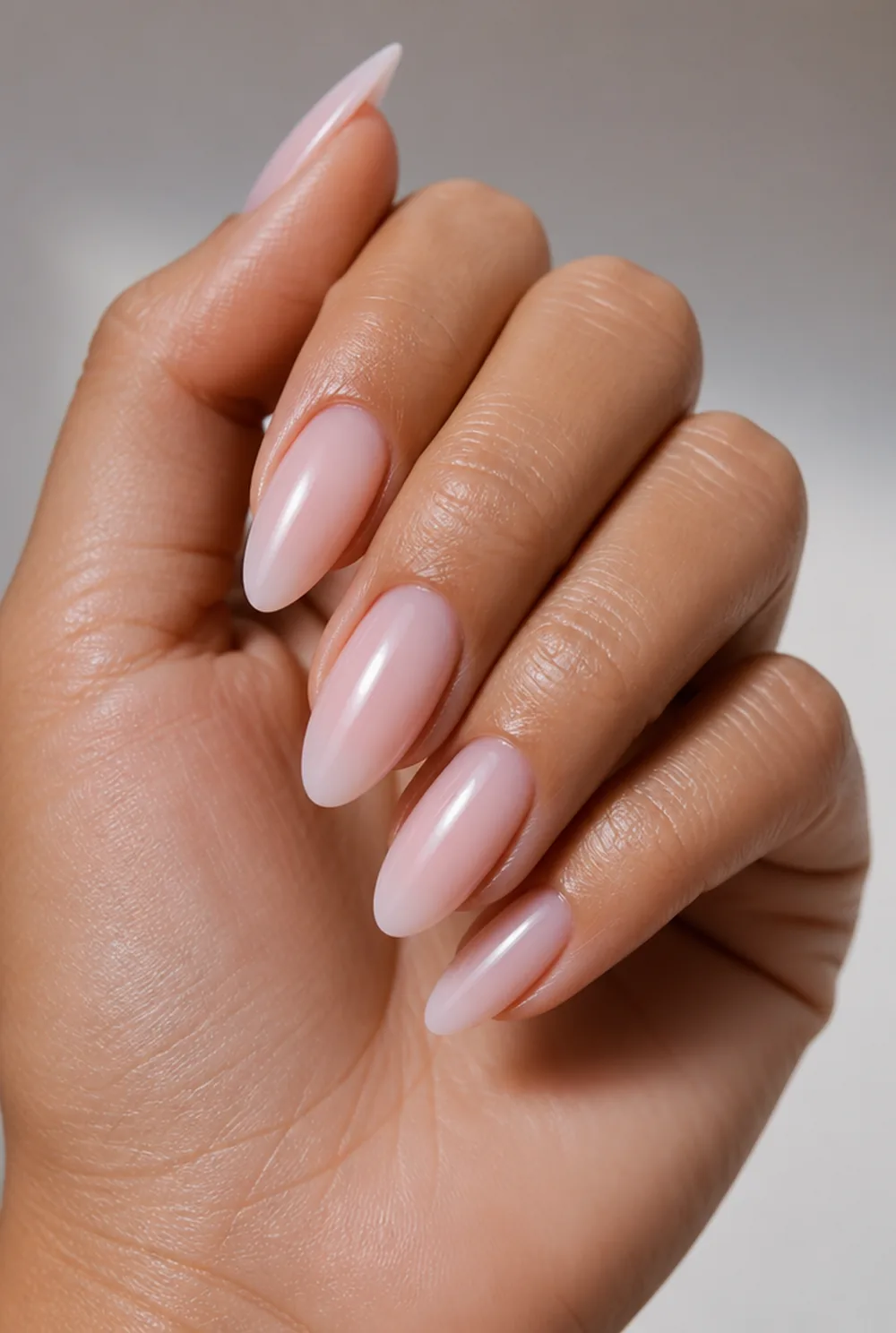 milky pink nail art on olive skin long length - PolishedAndPrettyNails.com milky pink nail art on olive skin, long length