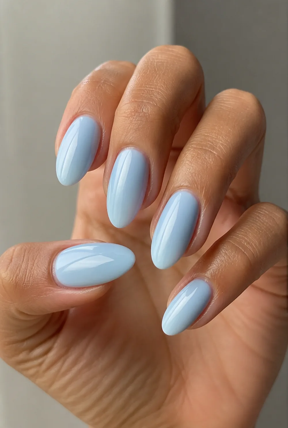 milky blue nail art on olive skin long length - PolishedAndPrettyNails.com milky blue nail art on olive skin, long length