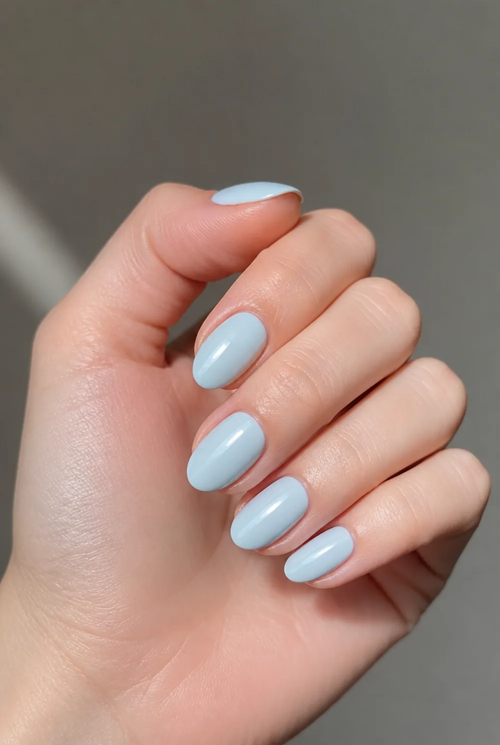 milky blue nail art on fair skin short length - PolishedAndPrettyNails.com milky blue nail art on fair skin, short length