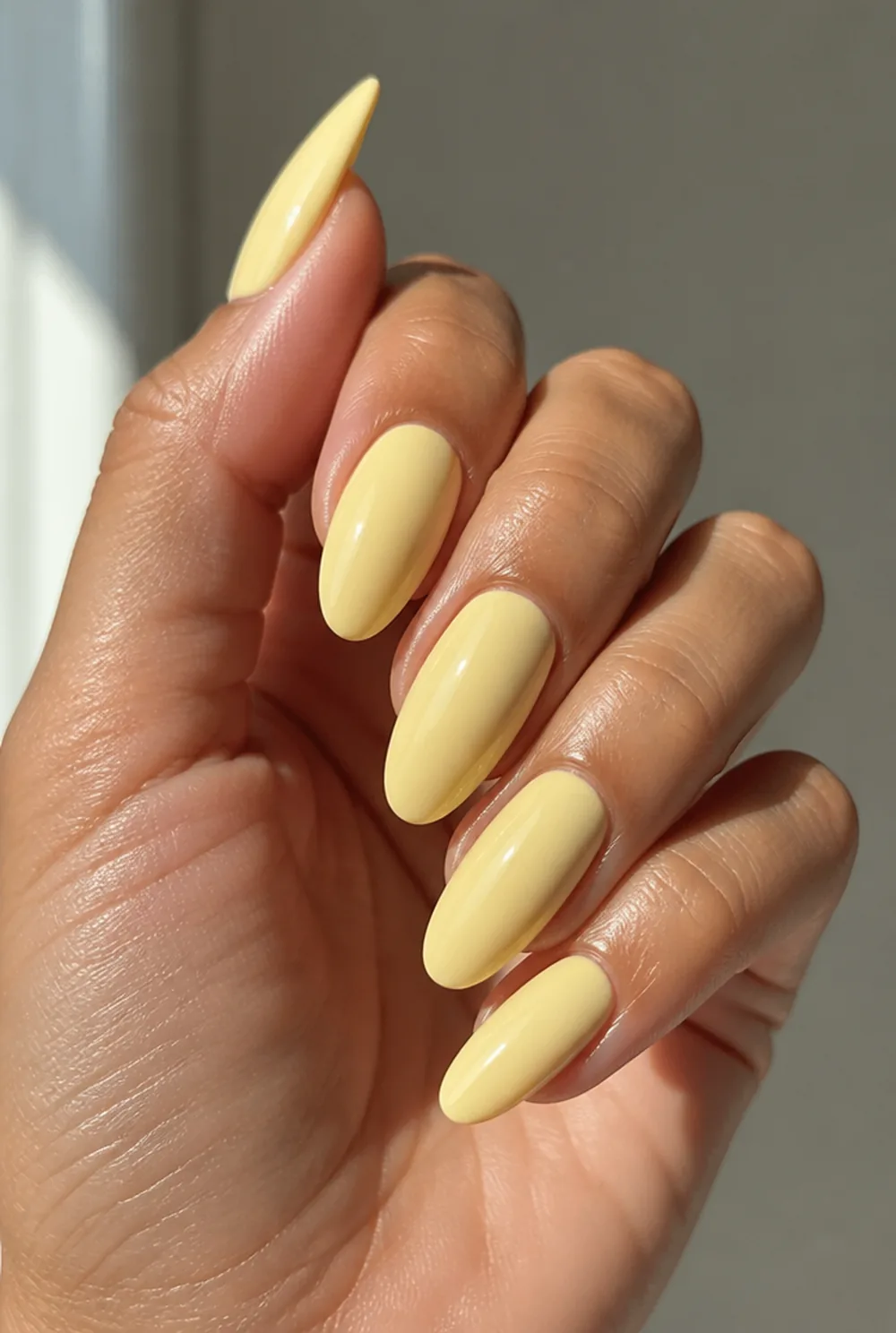 butter yellow nail art on olive skin long length - PolishedAndPrettyNails.com butter yellow nail art on olive skin, long length