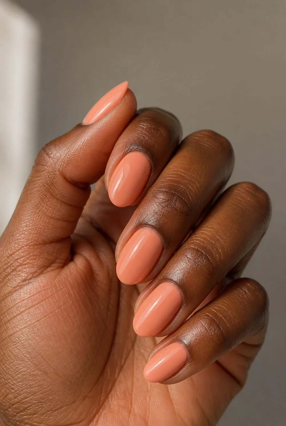 peach nail art on deep brown skin - PolishedAndPrettyNails.com peach nail art on deep brown skin