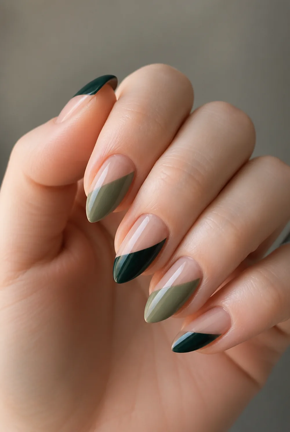 negative space stiletto nail art on fair skin, short length