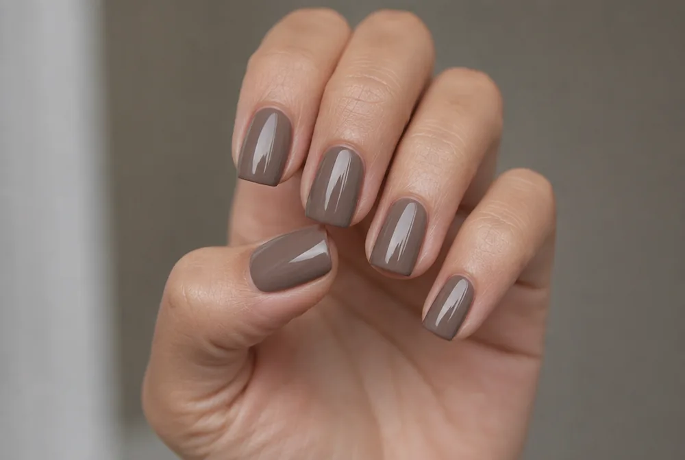 taupe nude nails on medium square shape