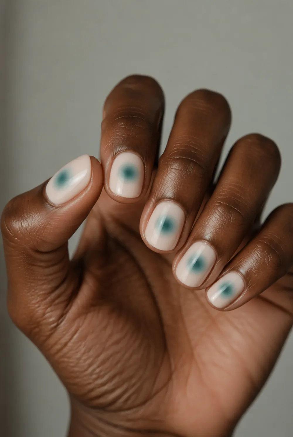 teal aura nail art on deep brown skin