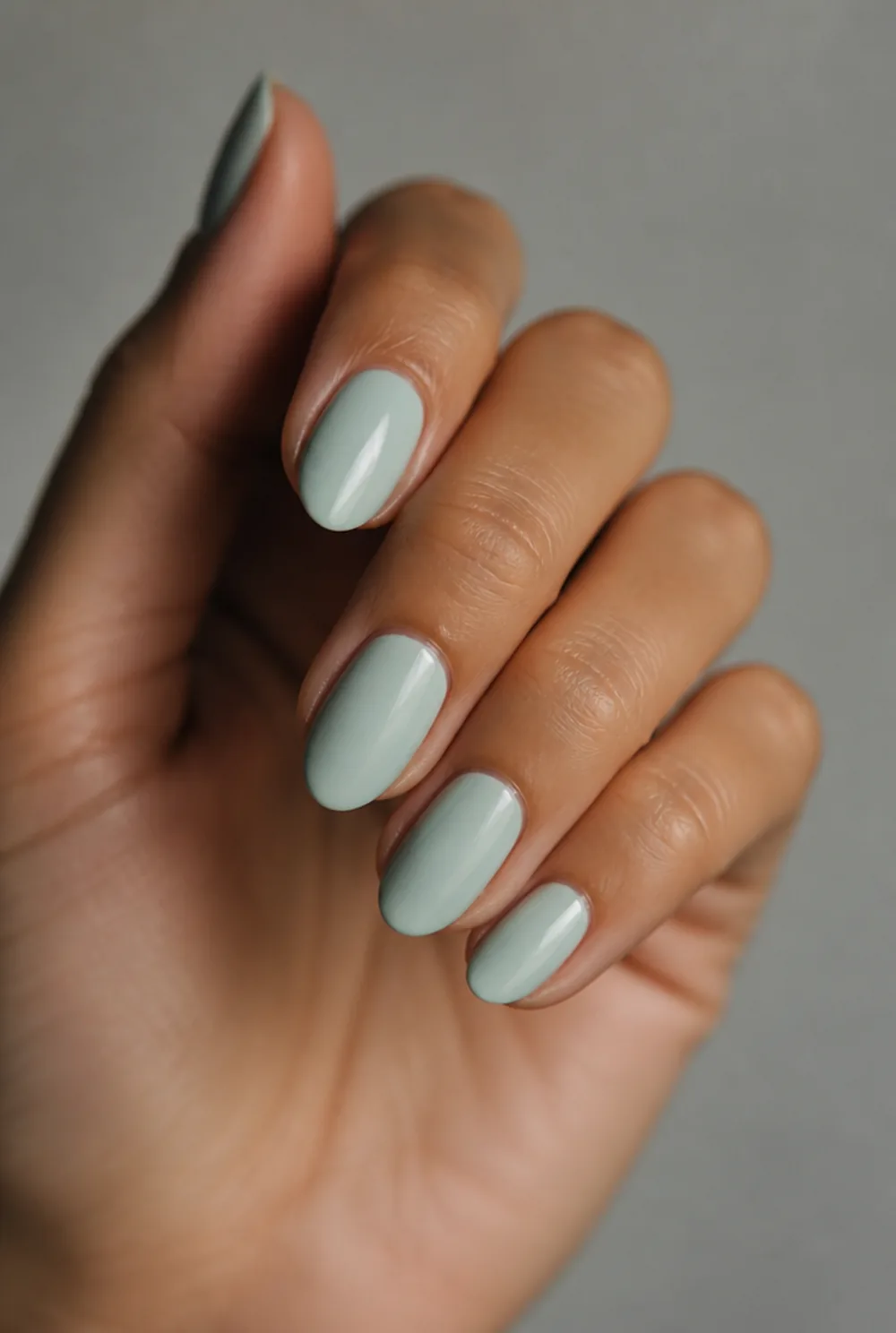 seafoam nail art on olive skin, long length