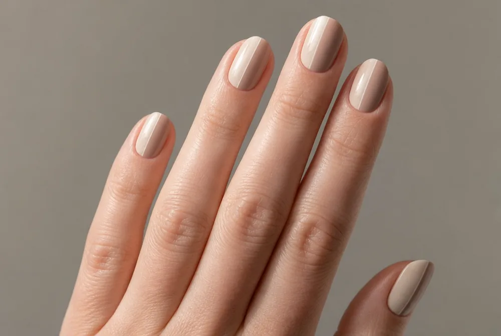 two tone split minimalist nails in neutral colours