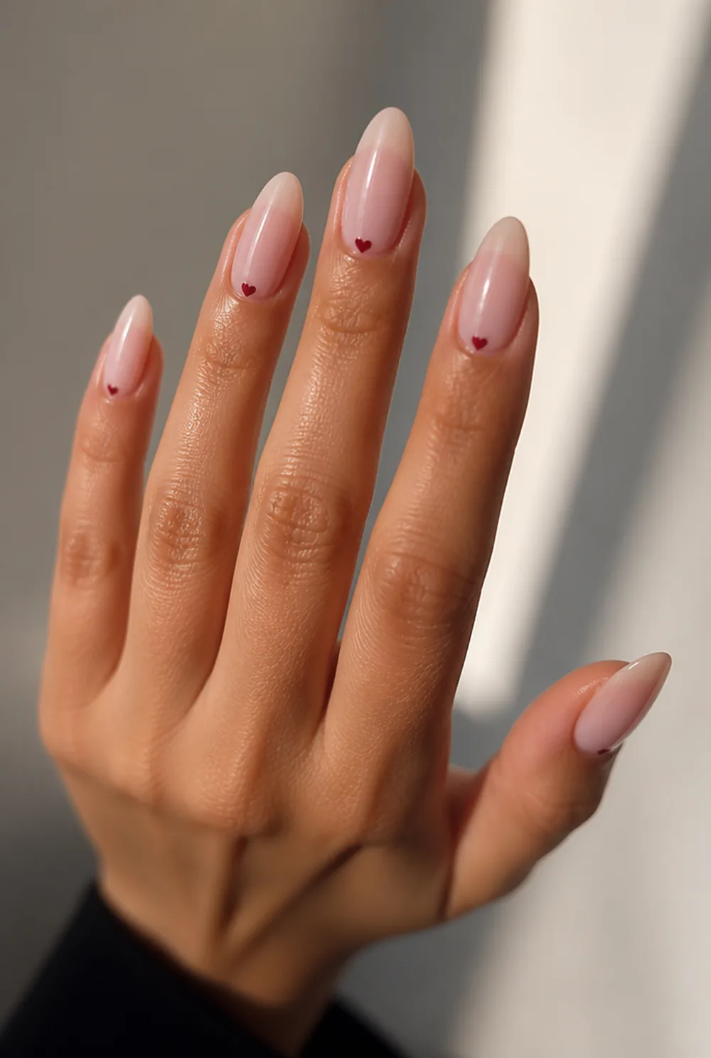 heart cuticle detail nail art on olive skin, long length