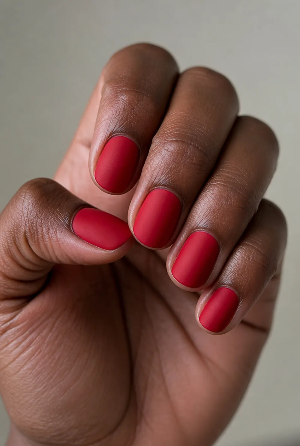 red velvet matte nail art on deep brown skin