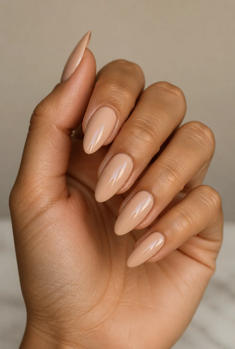 matched nude nail art on olive skin long length - PolishedAndPrettyNails.com matched nude nail art on olive skin, long length