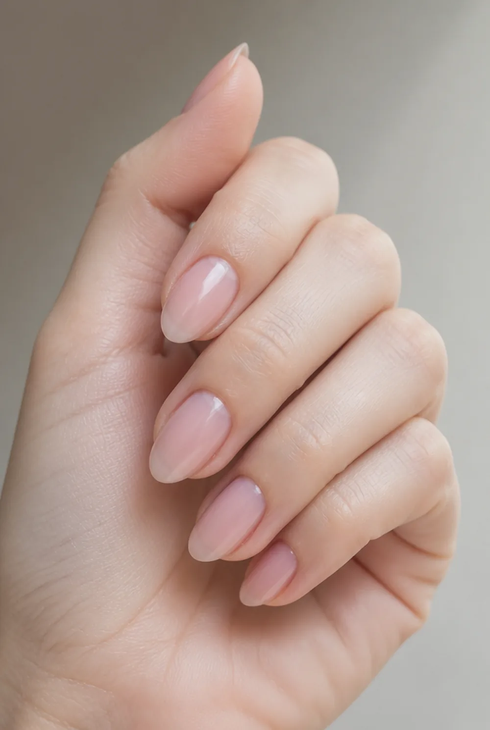 sheer ballet pink nail art on fair skin short length - PolishedAndPrettyNails.com sheer ballet pink nail art on fair skin, short length