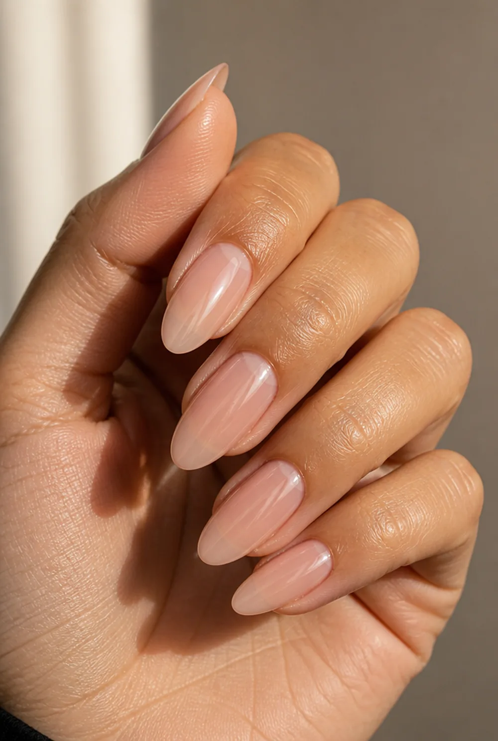bare with gloss nail art on olive skin long length - PolishedAndPrettyNails.com bare with gloss nail art on olive skin, long length